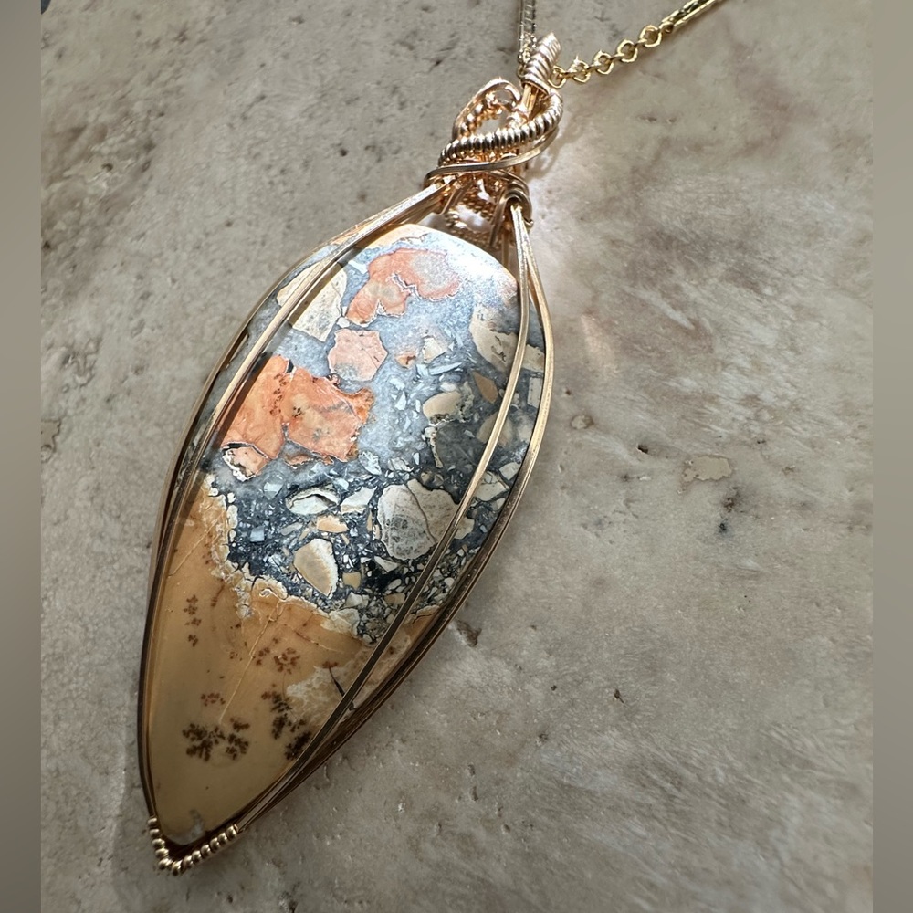 14k Gold Filled Maligano Jasper Necklace Pendant - Picture 4 of 7